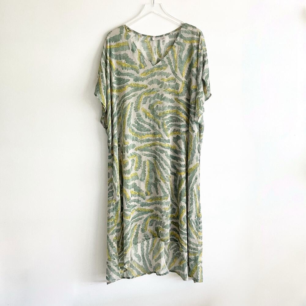 LOGO Lori Goldstein 3X Tibby Coverup Sheer Abstract Print Green Yellow